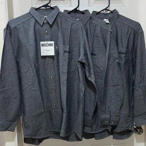 Moschino Boys Gray Solid Embroidered Button-Up Casual Shirt Long Sleeve NTW!